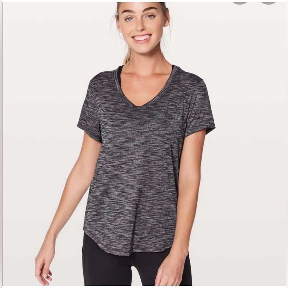 Lululemon Meant To Move Heathered  Black Tee Shirt Size 10